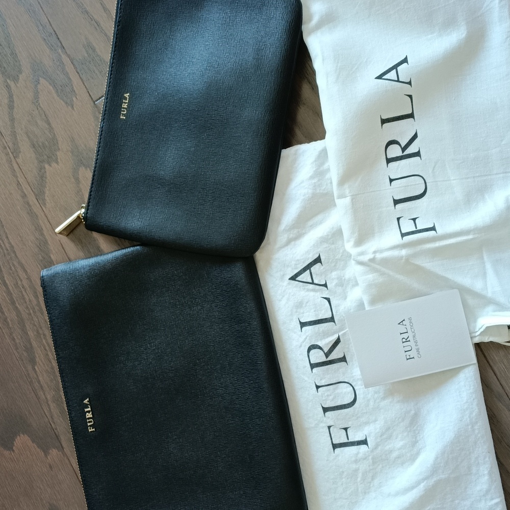 Furla Black Leather Clutch Duo